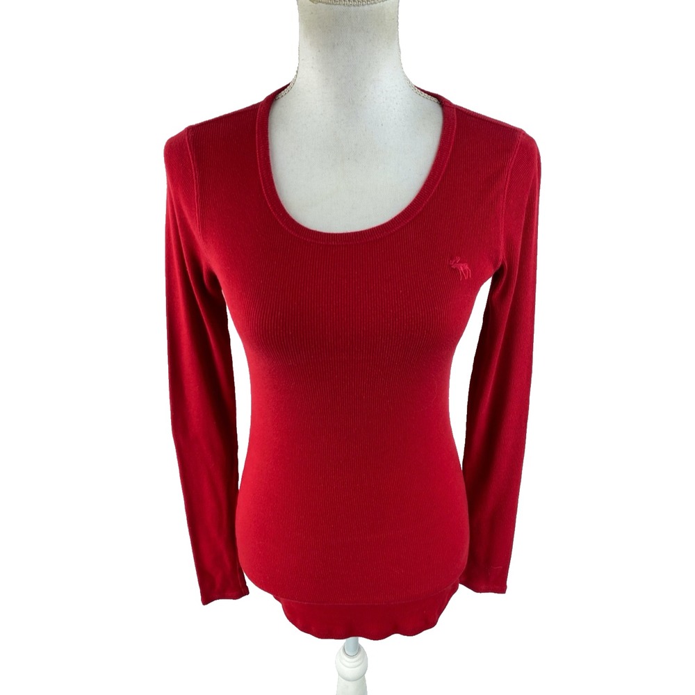 Abercrombie & Fitch Womens S Ribbed Thermal Long Sleeve Thin Shirt Red